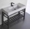 Modern Marble Design Ceramic Console Sink and Matte Black Base, 40